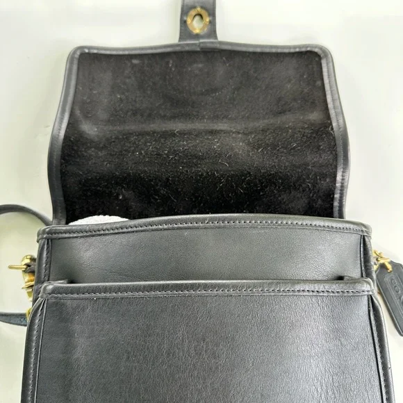 Vintage Coach 5130 Black Leather Station Satchel Crossbody Bag Brass Hardware - Picture 13 of 16